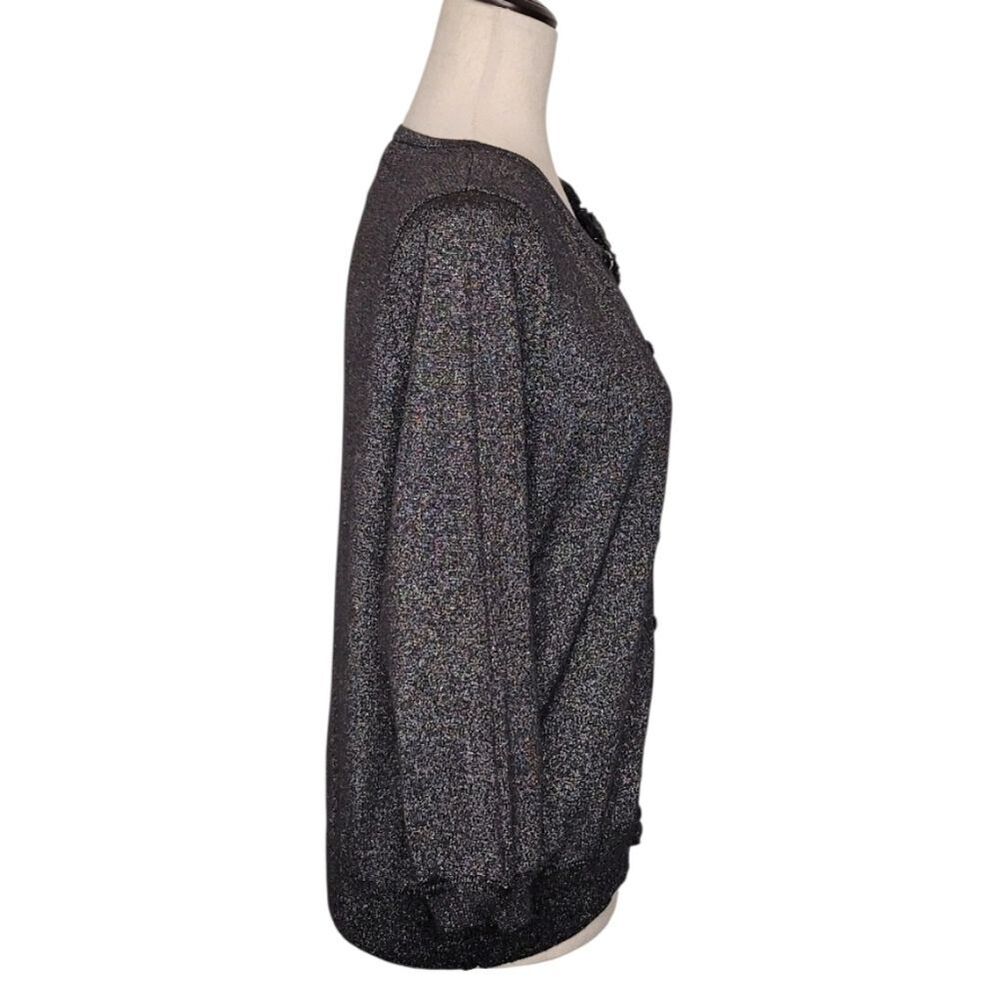 August Silk Black Sparkle Beaded Bow Accent 3/4 Sleeve Sweather Size XL - Picture 4 of 11